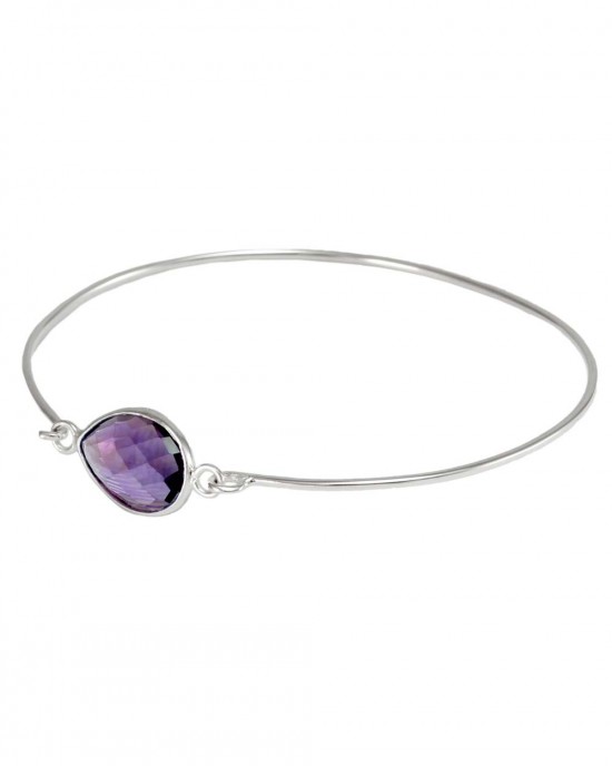Fine Silver Bangle with Faceted Amethyst