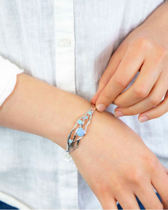 Blue Opalite Bangle-BRACELETS & BANGLES Blue Opalite Silver Bangle