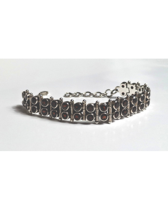 Hinged Garnet Silver Bracelet Hinged Garnet Silver Bracelet