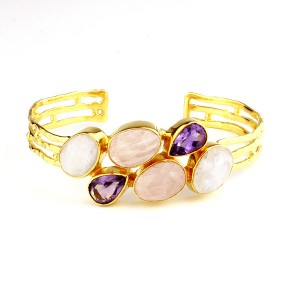 Gold Plated Bracelet with Amethyst Moonstone Quartz 