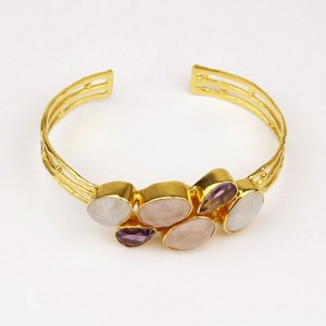 Gold Plated Bracelet with Amethyst Moonstone Quartz Gold Plated Bracelet with Amethyst Moonstone Quartz