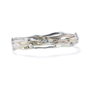 Green Amethyst and Pearl Sterling Silver Bracelet 