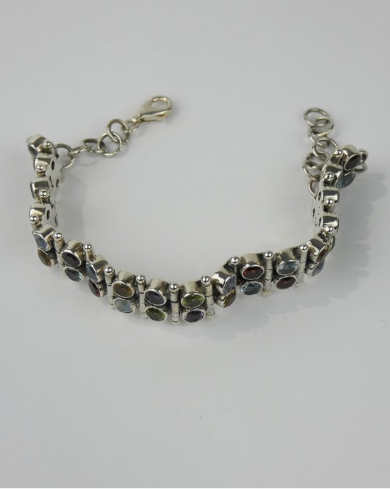 Mixed Stone Silver Bracelet-BRACELETS & BANGLES Mixed Stone Silver Bracelet