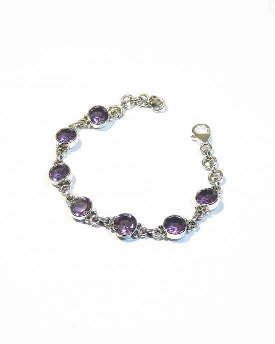 Round Amethyst Silver Bracelet-BRACELETS & BANGLES Round Amethyst Silver Bracelet