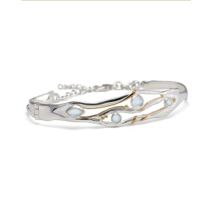 Rainbow Moonstone Silver Bangle