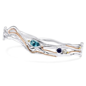 Silver Bangle with Blue Topaz, Iolite & Freshwater Pearl
