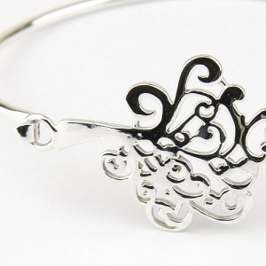 Silver Bangle with Filigree Tree Clasp