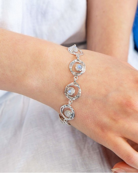Undulating Silver Bracelet with Moonstones