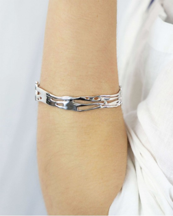 Silver Organic Hinged Bracelet, small