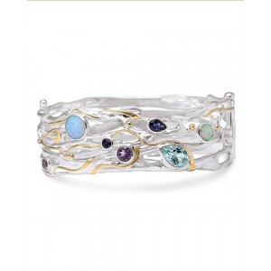 Silver Bangle with Opalites, Amethysts, Blue Topaz & Iolite