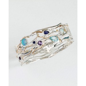 Silver Bangle with Opalites, Amethysts, Blue Topaz & Iolite
