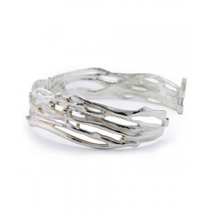 Silver Hinged Organic Bracelet with Gold Detail Silver Hinged Organic Bracelet with Gold Detail