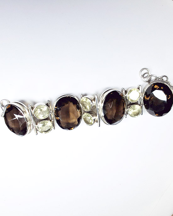 Large Smoky Quartz and Lemon Topaz Silver Bracelet Large Smoky Quartz and Lemon Topaz Silver Bracelet