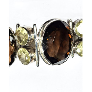 Large Smoky Quartz and Lemon Topaz Silver Bracelet Large Smoky Quartz and Lemon Topaz Silver Bracelet