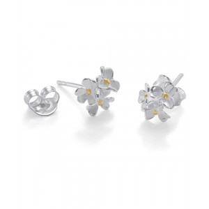 Three Flower Silver Stud Earrings