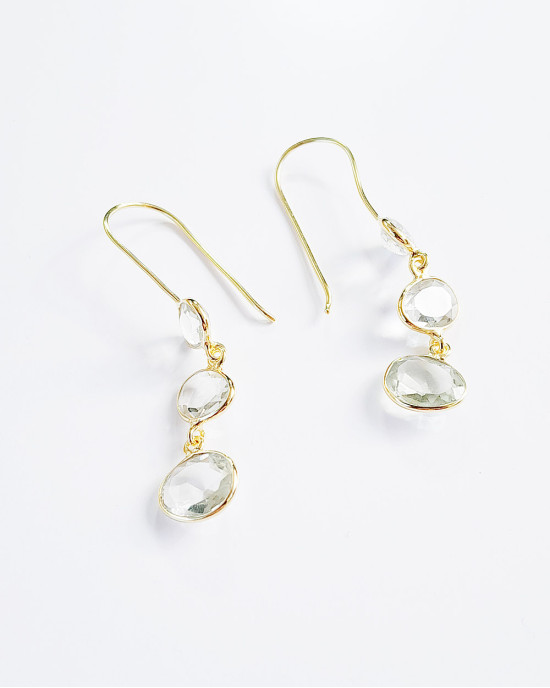 Green Amethyst Silver Gold Vermeil Hook Earrings Green Amethyst Silver Gold Vermeil Hook Earrings