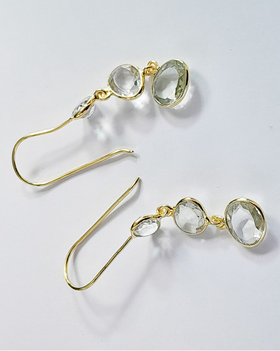 Green Amethyst Silver Gold Vermeil Hook Earrings Green Amethyst Silver Gold Vermeil Hook Earrings