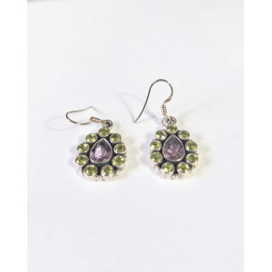 Amethyst Peridot Silver Hook Earrings