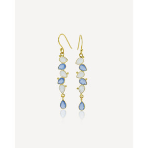 Rainbow Moonstone. Blue Chalcedony, Silver, Gold Vermeil Earrings