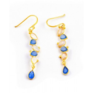 Rainbow Moonstone. Blue Chalcedony, Silver, Gold Vermeil Earrings Rainbow Moonstone. Blue Chalcedony, Silver, Gold Vermeil Earrings