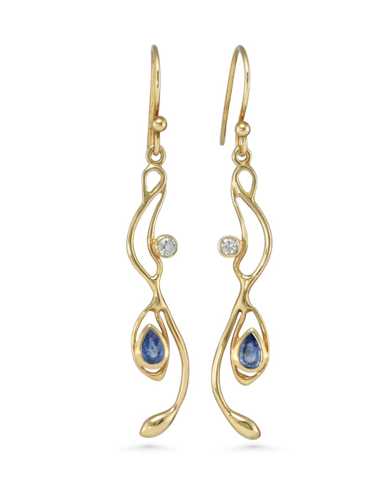 Blue Sapphire, White Topaz Gold Vermeil Earrings Blue Sapphire, White Topaz Gold Vermeil Earrings