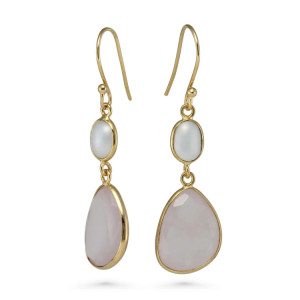Gold Vermeil, Rose Quartz and Pearl Hook Earrings