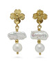 Pearl and Flower Gold Dangle Stud Earrings Pearl and Flower Gold Dangle Stud Earrings