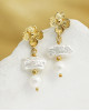 Pearl and Flower Gold Dangle Stud Earrings Pearl and Flower Gold Dangle Stud Earrings