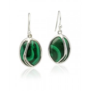 Green Malachite Silver Hook Earrings