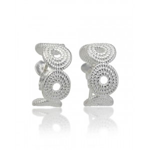 Nautical Rope Sterling Silver Huggie Hoop Earrings 