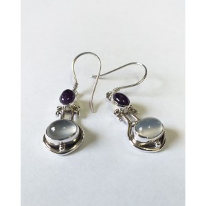 Moonstone & Amethyst Silver Hook Earrings Moonstone & Amethyst Silver Hook Earrings