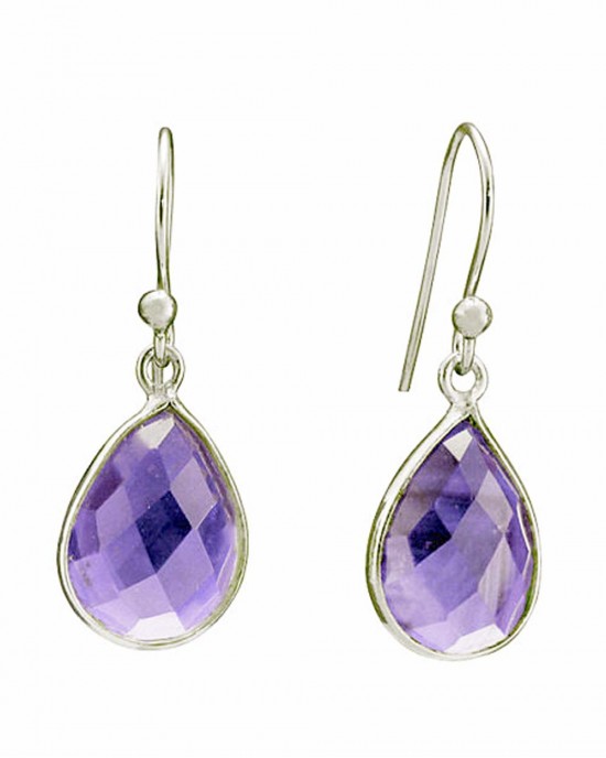Amethyst Teardrop Silver Hook Earrings-HOOK EARRINGS Amethyst Teardrop Silver Hook Earrings