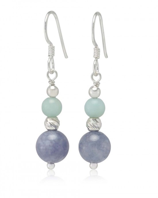 Aqua Chalcedony Bead Silver Hook Earrings 