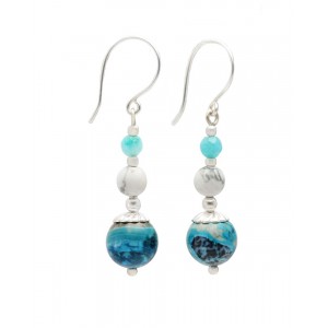 Blue Chalcedony & White Howlite Silver Earrings