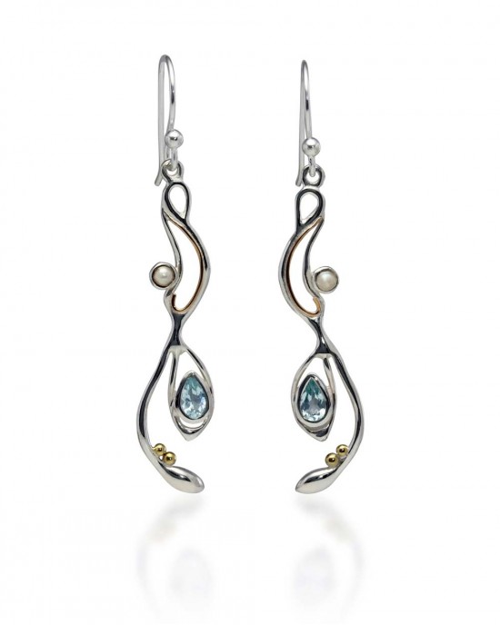 Blue Topaz Pearl Silver Drop Earrings