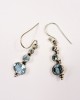 Blue Topaz 3 Stone Silver Hook Earrings