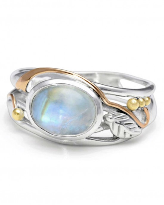 Oval Cabochon Moonstone Silver Ring-RINGS Oval Cabochon Moonstone Silver Ring