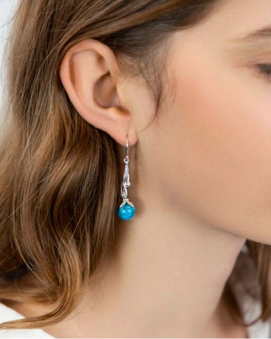 Blue Chalcedony Silver Drop Earrings-DROP EARRINGS Blue Chalcedony Silver Drop Earrings