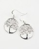 Circular Silver Earrings with Tree Design-HOOK EARRINGS Circular Silver Earrings with Tree Design