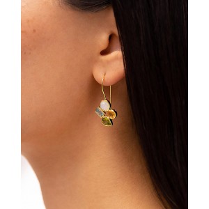 Blue Topaz, Citrine, Peridot, Rainbow Moonstone Silver Gold Drop Earrings Blue Topaz, Citrine, Peridot, Rainbow Moonstone Silver Gold Drop Earrings