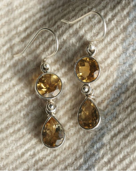 Citrine Silver Hook Earrings-HOOK EARRINGS Citrine Silver Hook Earrings