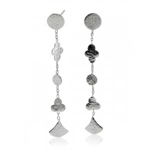 Contemporary Hammered Silver Drop Stud Earrings