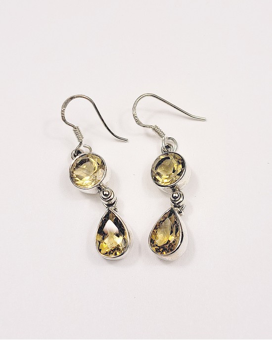 Citrine Silver Hook Earrings-HOOK EARRINGS Citrine Silver Hook Earrings