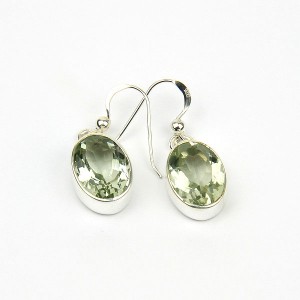 Green Amethyst Silver Hook Earrings