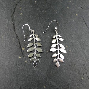 Long Leaf Silver Drop Earrings