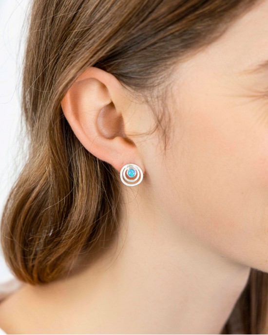 Satin Finish Silver Opalite Stud Earrings-STUD EARRINGS Satin Finish Silver Opalite Stud Earrings