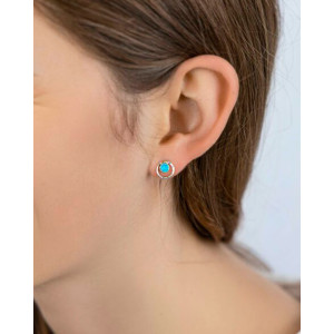 Textured Silver Stud Earrings with Opalite