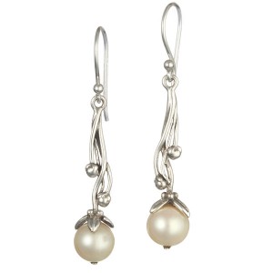 Ornate Pearl Silver Hook Earrings