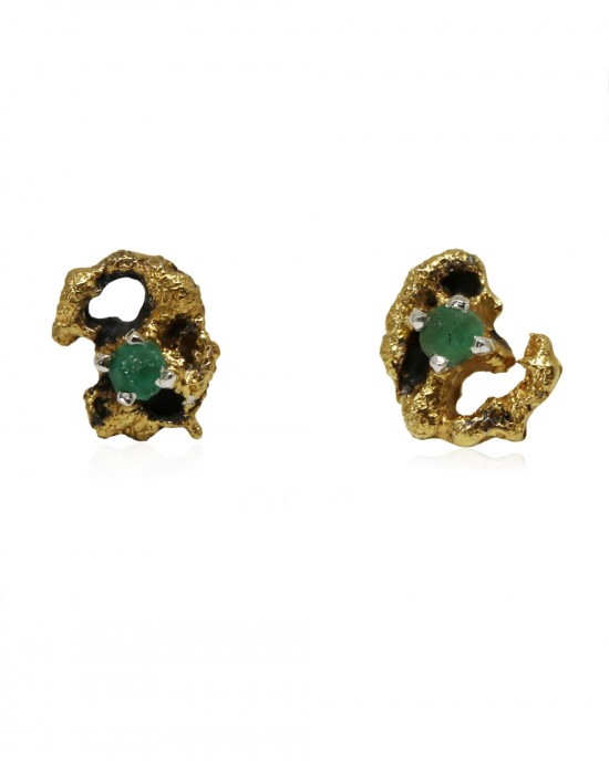Raw Emerald Earrings, Silver, Gold, Out of the Sea-STUD EARRINGS Raw Emerald Earrings, Silver, Gold, Out of the Sea