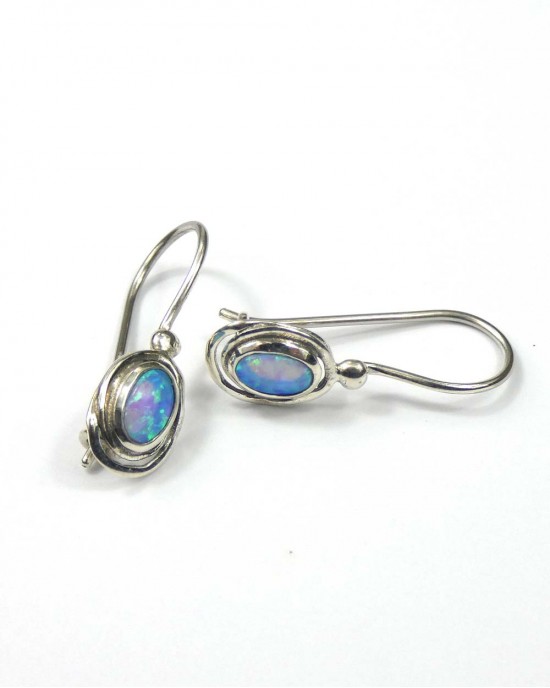 Oval Opalite Silver Hook Earrings-EARRINGS Oval Opalite Silver Hook Earrings